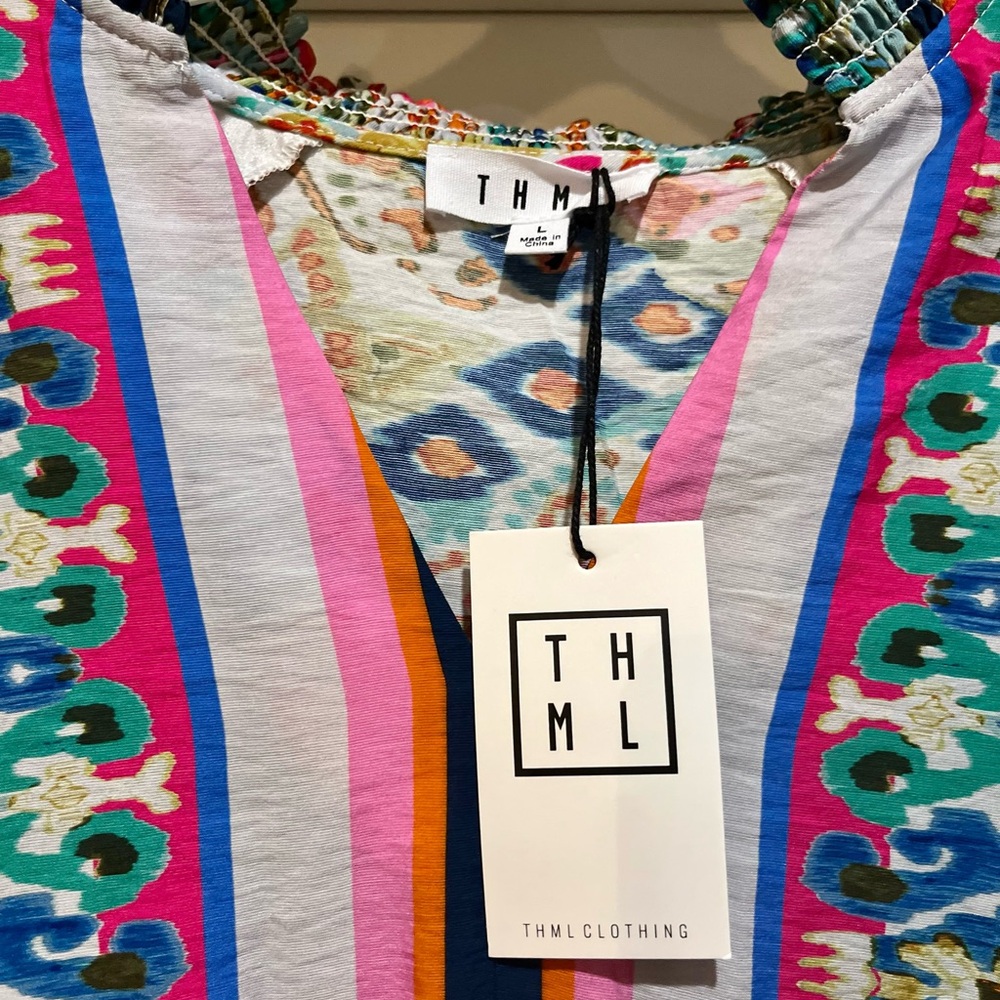 NWT THML Multi-Color Floral Stripe V-Neck Women's Top - Picture 6 of 6